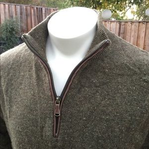ORVIS 1/4 Zip Wool Sweater Leather Trim